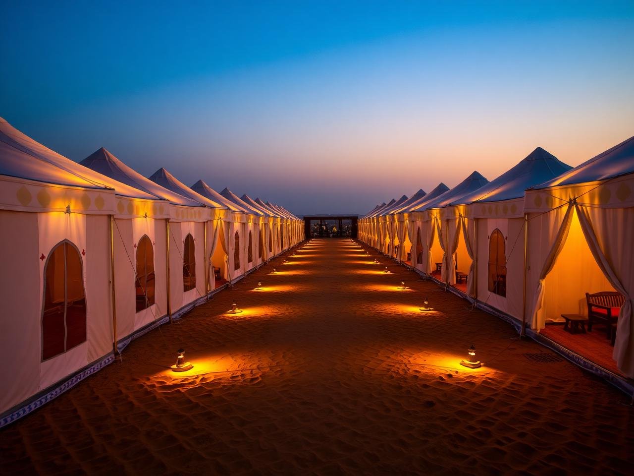 Lantern-lit luxury tents at Dhordo tent city