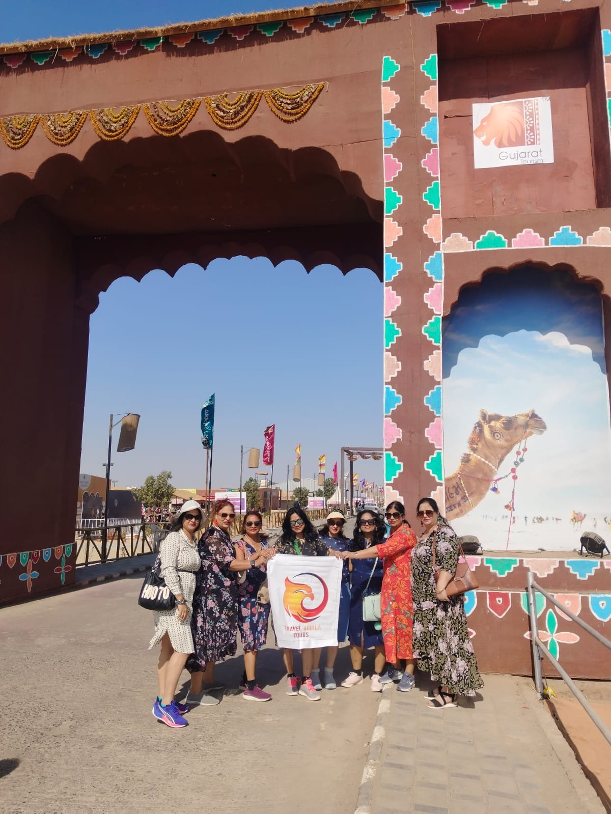 Travel Aguila Tours welcome banner at the grand Rann of Kutch entrance